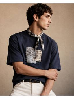 Rare Rabbit - Antiv Men Dark Blue Graphic Print Crew Neck T-Shirt