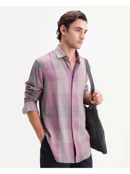 Rare Rabbit - Calum-A26 Men Pink Checked Linen Blend Shirt