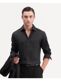 Rare Rabbit - Casa Men Black Solid Cotton Spread Collar Regular Shirt