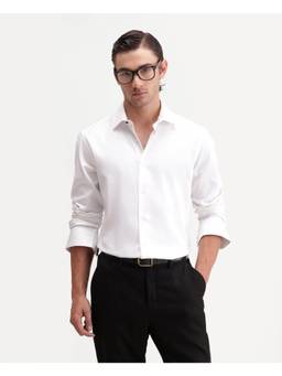 Rare Rabbit - Casa Men White Solid Cotton Spread Collar Regular Shirt