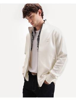Rare Rabbit - Costo-J-A26 Men Off White Solid High Neck Zip-Up Sweatshirt
