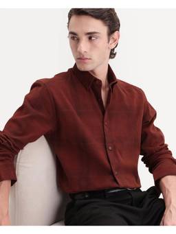 Rare Rabbit - Diego Men Rust Checked Corduroy Shirt