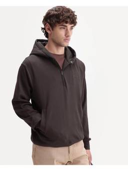 Rare Rabbit - Ephin-A26 Men Dark Brown Solid Quarter Zip Hoodie Sweatshirt