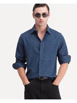 Rare Rabbit - Flark Men Dark Blue Solid Cotton Spread Collar Shirt
