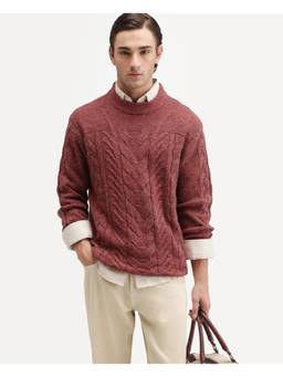 Rare Rabbit - Harry Men Dusky Red Cable Knit Textured Sweater