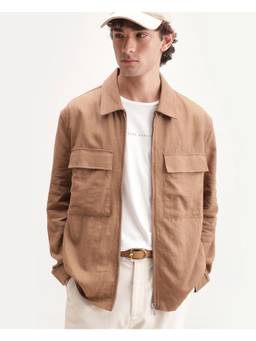 Rare Rabbit - Jomo-T-Aw26 Men Dusky Mustard Solid Linen Blend Shacket