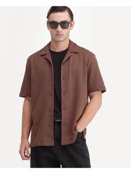 Rare Rabbit - Kelos-Aw26 Men Brown Solid Cuban Collar Casual Shirt