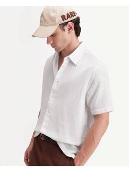 Rare Rabbit - Layerr Ss-A26 Men White Solid Cotton Casual Shirt
