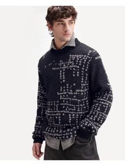 Rare Rabbit - Liht Men Black Abstract Knit Sweater