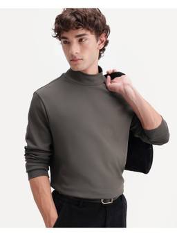 Rare Rabbit - Mick-A26 Men Dark Olive Solid High Neck T-Shirt