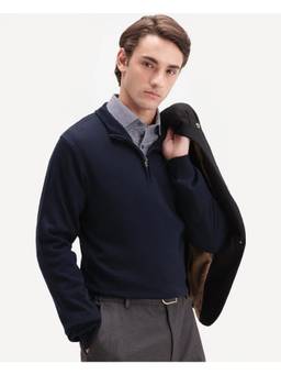 Rare Rabbit - Niff Men Navy Solid Quarter Zip Sweater