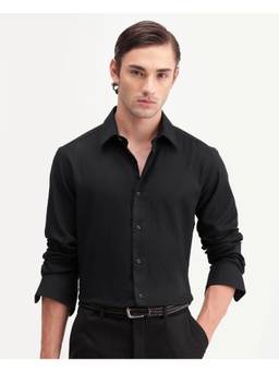 Rare Rabbit - Novo-Aw26 Men Black Solid Cotton Spread Collar Shirt