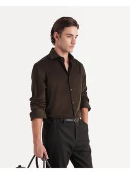 Rare Rabbit - Sey Men Dark Olive Solid Cotton Corduroy Shirt