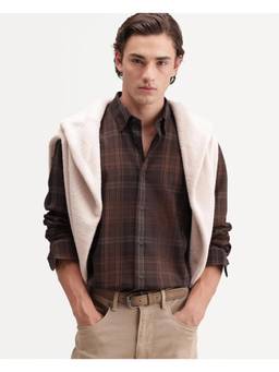 Rare Rabbit - Tork Men Brown Checked Cotton Shacket
