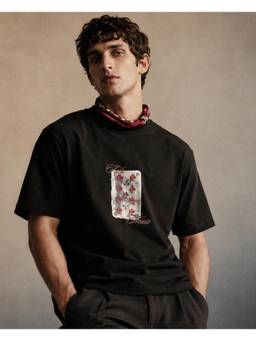 Rare Rabbit - Vage Men Black Graphic Print Crew Neck T-Shirt
