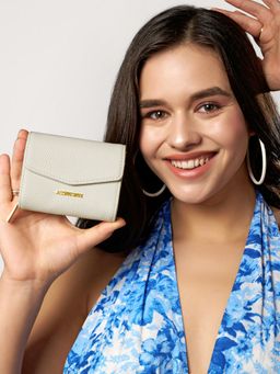 Accessorize London - Womens Faux Leather Cream Flap Zip Around Wallet