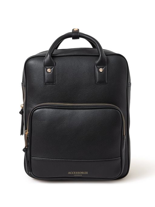 black leather backpack womens accessorize Buy Accessorize London Womens Faux Leather Black Pocket Handle Backpack  with 12 Inch Laptop Sleeve Online