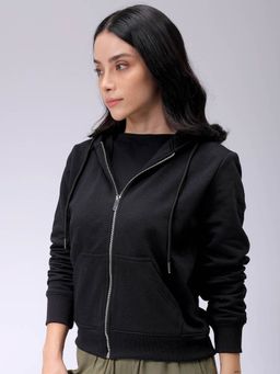 Freehand - Black Relaxed Fit Solid Full Sleeves Hoodie