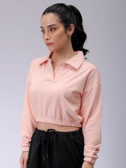Freehand - Boxy Fit Solid Collar Full Sleeves Cropped Sweatshirt