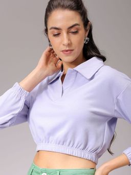 Freehand - Boxy Fit Solid Collar Full Sleeves Cropped Sweatshirt