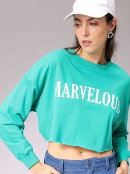 Freehand - Boxy Fit Typography Round Neck Cropped Sweatshirt