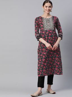 Vbuyz - Womens Print and Embroidered Straight Cotton Pink Stitched Kurta (VF-KU-2012)