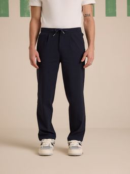 Muvazo - Aristocrat Weave Pleated Navy Blue Trackpant