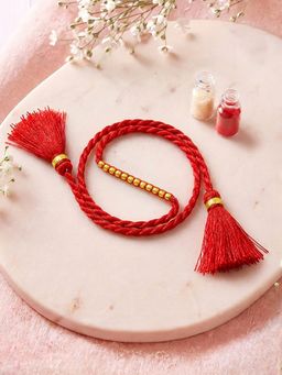 Zavya - 925 Sterling Silver Beaded Rakhi for Brother Red
