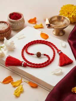 Zavya - 925 Sterling Silver Rudraksha Beaded Rakhi for Brother Red