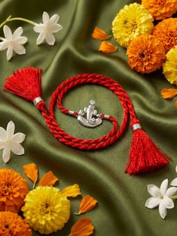 Zavya - 925 Sterling Silver Ganesha Rakhi for Brother Red