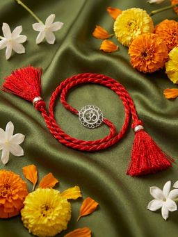 Zavya - 925 Sterling Silver Om Rakhi for Brother Red