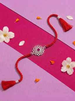 Zavya - 925 Sterling Silver Mandala Rakhi for Brother Red