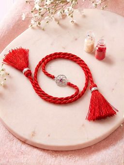 Zavya - 925 Sterling Silver Mandala Rakhi for Brother Red