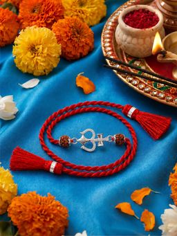 Zavya - 925 Sterling Silver Trishul Rakhi for Brother Red