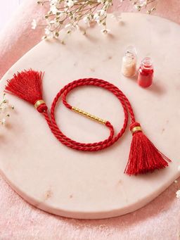 Zavya - 925 Sterling Silver Gold Plated Beaded Rakhi for Brother Red