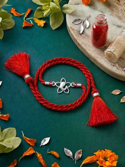 Zavya - 925 Sterling Silver Om Rakhi for Brother Red