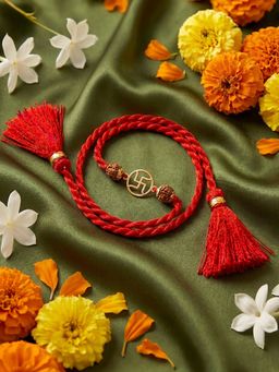 Zavya - 925 Sterling Silver Swastik Rakhi for Brother Gold