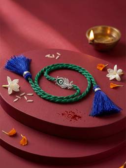 Zavya - 925 Sterling Silver Peacock Rakhi for Brother Red