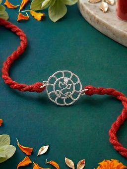 Zavya - 925 Sterling Silver Ganesha Motif Rakhi for Brother Red