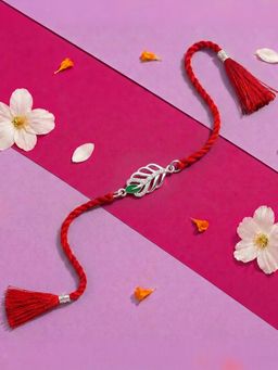 Zavya - 925 Sterling Silver Peacock Motif Rakhi for Brother Red