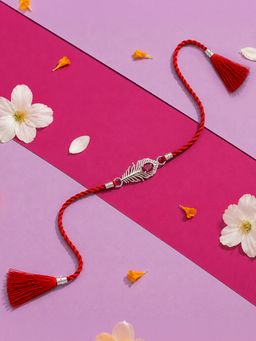 Zavya - 925 Sterling Silver Peacock Motif Rakhi for Brother Red