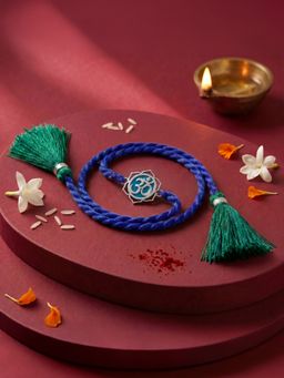 Zavya - 925 Sterling Silver Blue Enamel Om Rakhi for Brother Blue