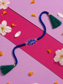 Zavya - 925 Sterling Silver Blue Enamel Lotus Rakhi for Brother Blue
