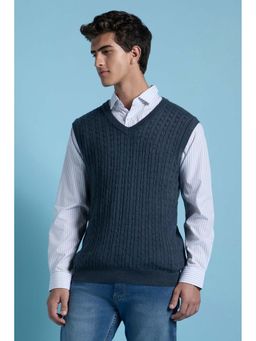 Allen Solly - Men Navy Textured V Neck Sleeveless Sweater