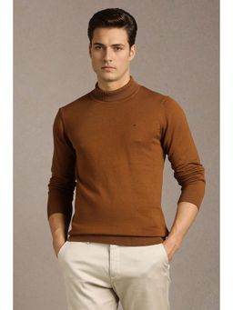 Louis Philippe - Men Brown Solid Turtle Neck Full Sleeves Sweater