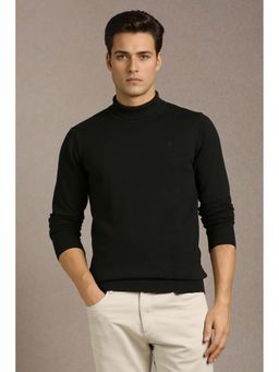 Louis Philippe - Men Black Solid Turtle Neck Full Sleeves Sweater
