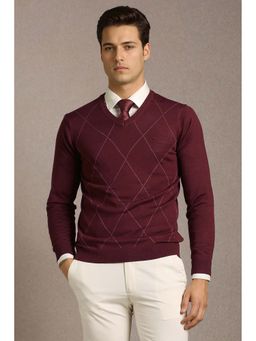Louis Philippe - Men Maroon V Neck Full Sleeves Sweater