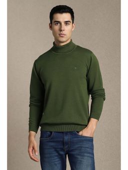 Louis Philippe - Men Olive Solid Turtle Neck Full Sleeves Sweater