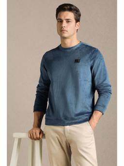 Louis Philippe - Men Casual Blue Solid Sweatshirt