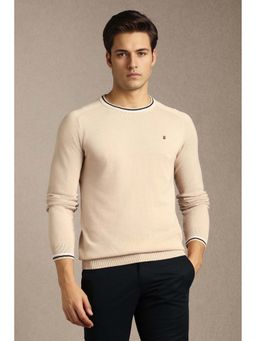 Louis Philippe - Men Beige Textured Crew Neck Full Sleeves Sweater